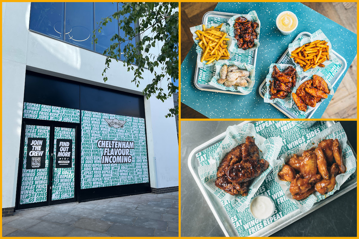 Collage of Wingstop Cheltenham exterior, Wingstop dishes served